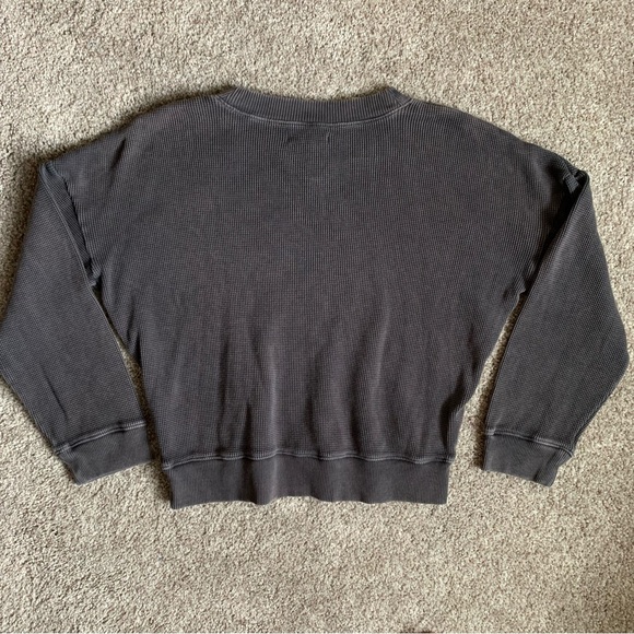 Madewell Women’s Waffle Knit Thermal Boxy Sweatshirt Tee Black Coal Small - Picture 7 of 10